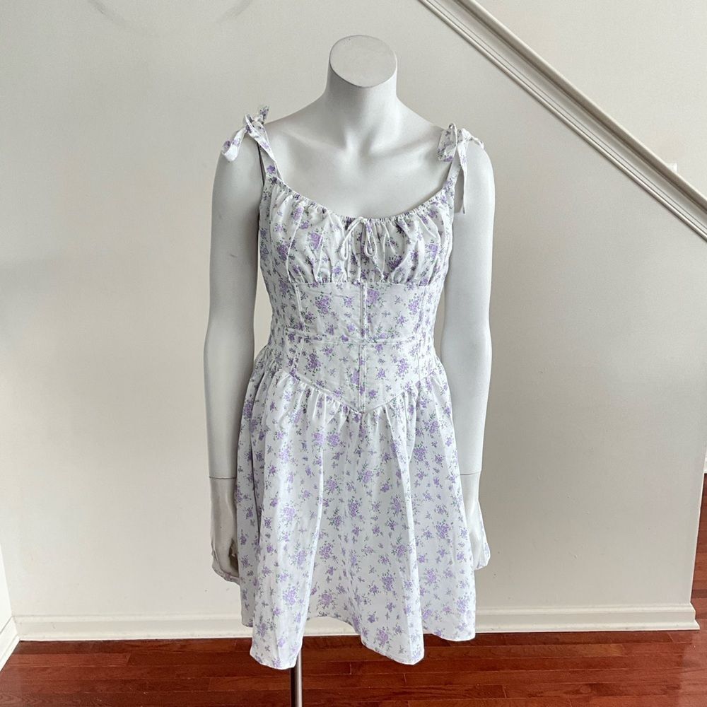 Linen Blend Olivaceous Floral Mini Dress L - Picture 9 of 11